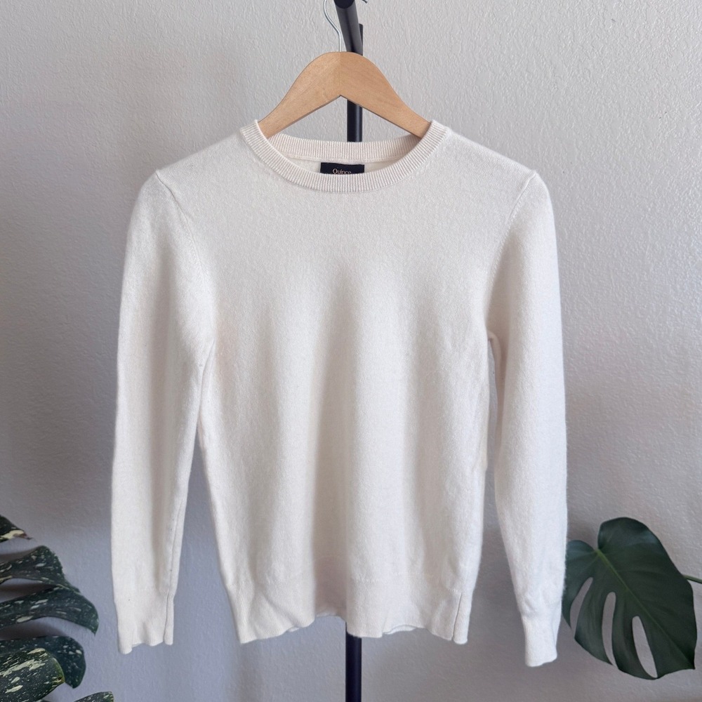 Quince Women 100% Mongolian Cashmere Crewneck Sweater Ivory Small Soft Knit